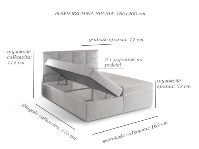 Łóżko Hotelowe 160x200 Wygodne Kontynentalne + Panele Na Oparciu + 2 Pojemniki Na Pościel + 2 Materace Bonell - Wybór Kolorów - ZOYA