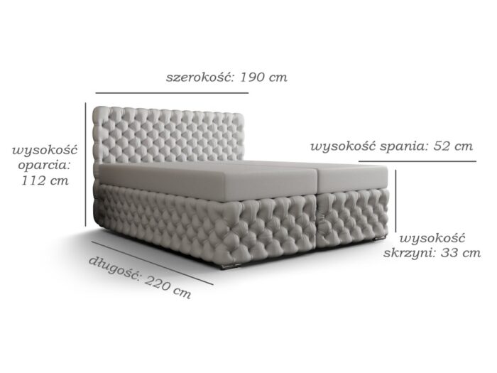 Ekskluzywne Pikowane Łóżko 180x200 Kontynentalne Styl Chesterfield + 2 Pojemniki Na Pościel + 2 Materace Bonell - Wybór Kolorów - AMORE