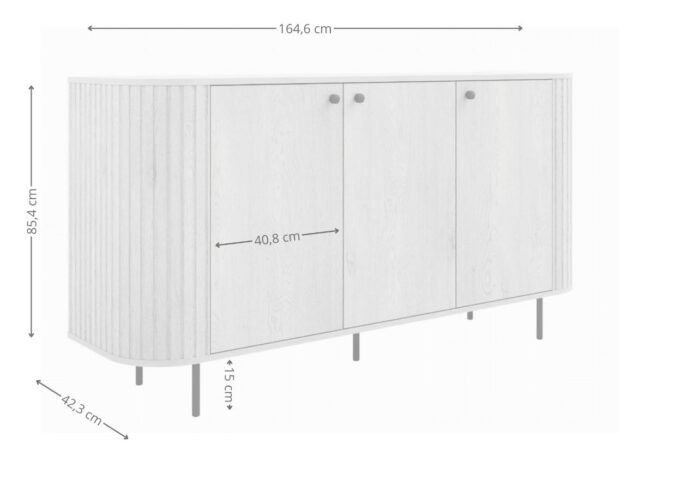 Komoda ryflowana 165 cm Sofia 02 Ovalio wymiary