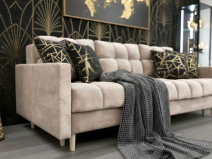 Wygodna Sofa Z Funkcją Spania 220X96X78 CM Rozkładana Kanapa 3 Osobowa - Pikowane Meble Wypoczynkowe + Pianka HR45 + Sprężyny Bonell - AURA