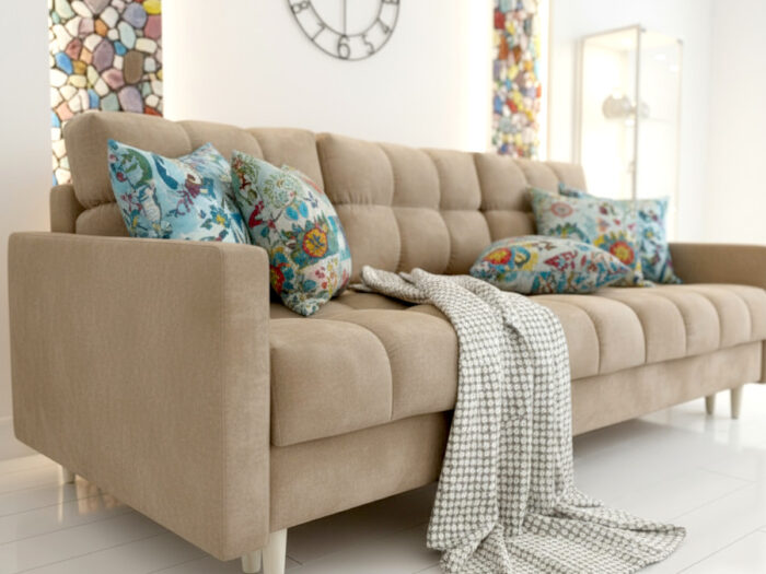 Wygodna Sofa Z Funkcją Spania 220X96X78 CM Rozkładana Kanapa 3 Osobowa - Pikowane Meble Wypoczynkowe + Pianka HR45 + Sprężyny Bonell - AURA