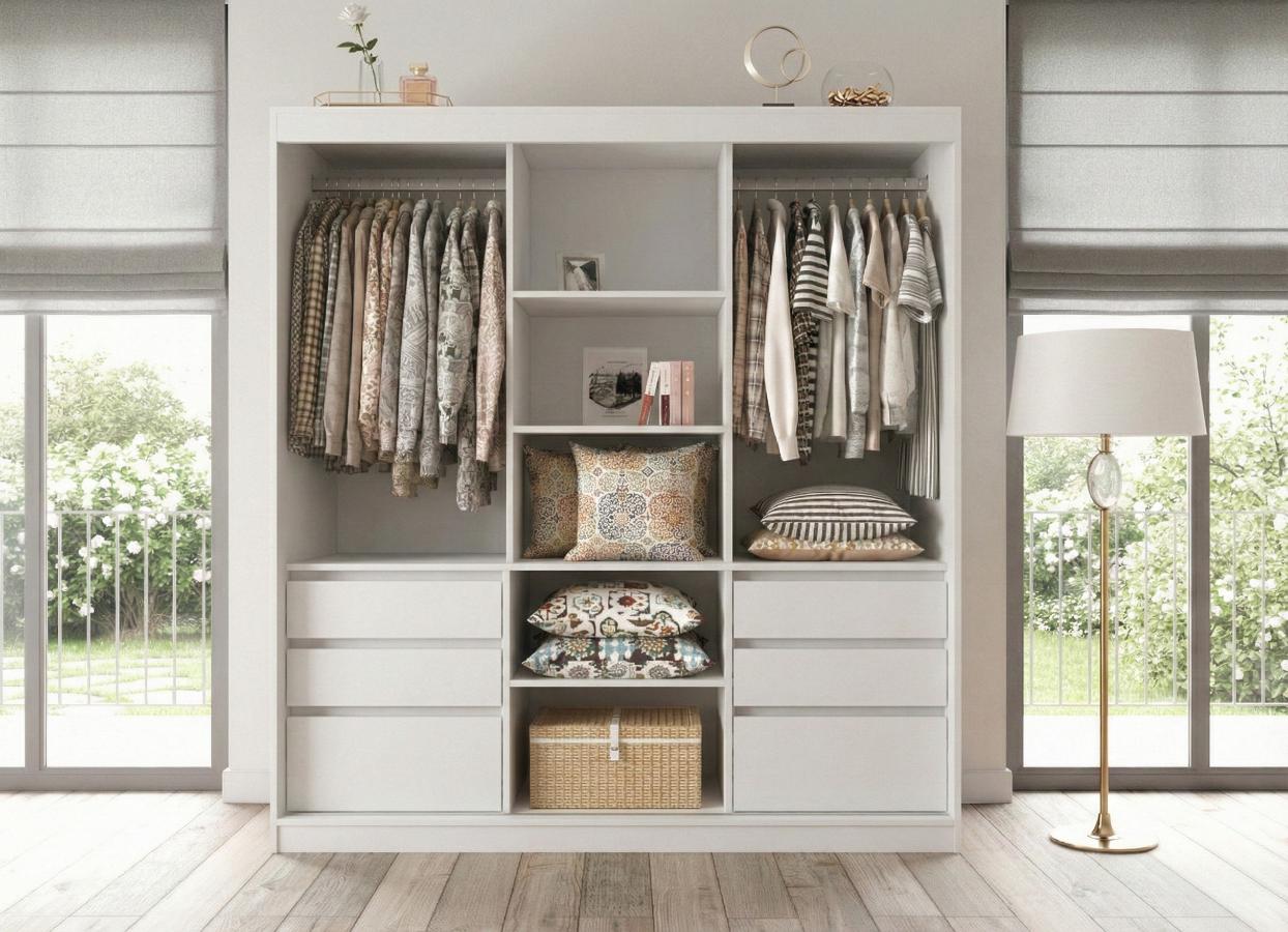 biala-garderoba-z-szufladami-wnetrze-flin-180-cm Wnętrze - Biała Garderoba Z Szufladami Flin 180 cm