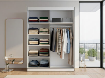 Wnętrze białej szafy 150 cm Milton 2