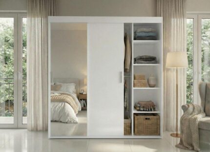 Biała szafa 3-drzwiowa 180 cm Mikea - frontalnie otwarta