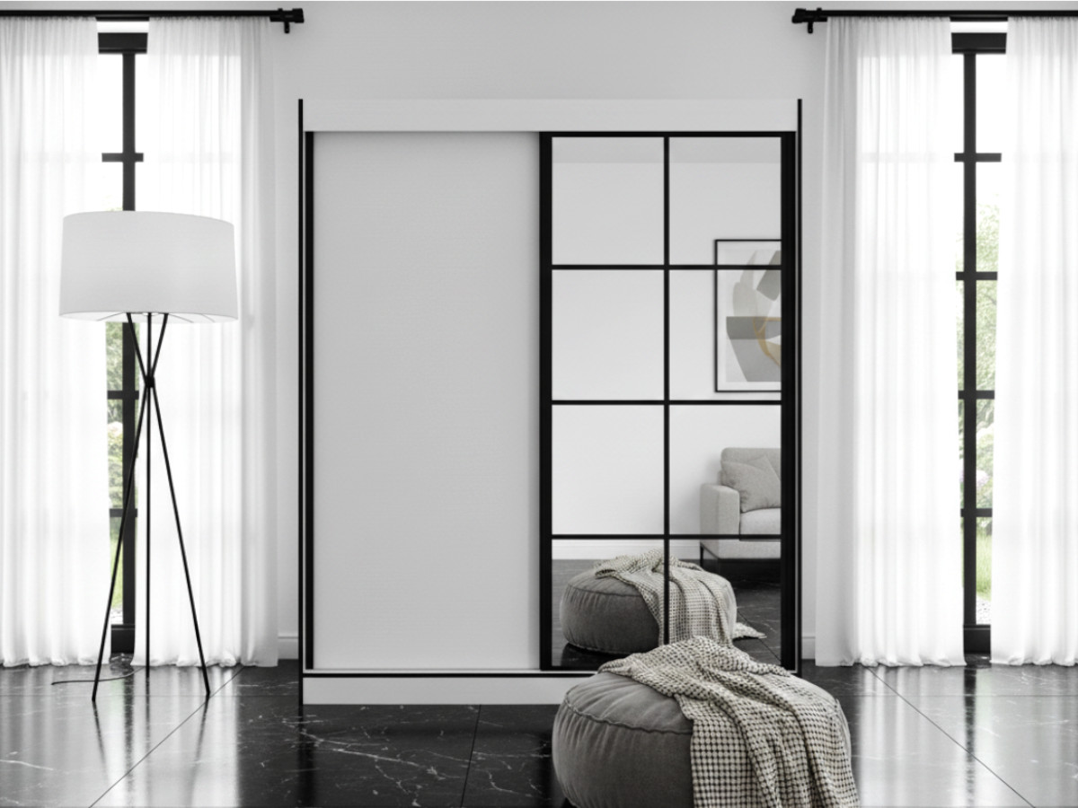 biala-szafa-2-drzwiowa-milton-2-150-cm Szafa biała przesuwna z lustrami szprosami Milton 2