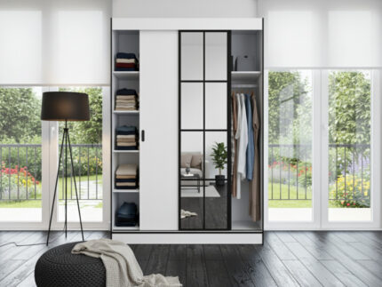 Szafa Biała 2-Drzwiowa 120 cm Milton 2 otwarta - wnętrze