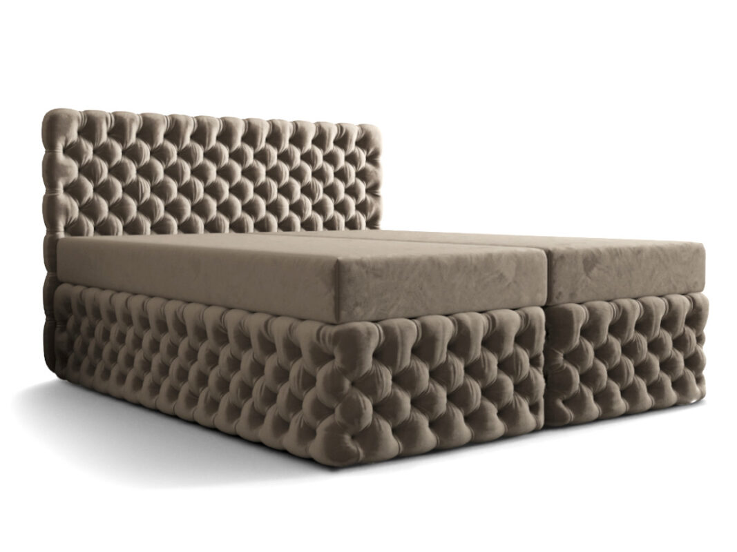 Ekskluzywne Pikowane Łóżko 140x200 Kontynentalne Styl Chesterfield + 2 Pojemniki Na Pościel + 2 Materace Bonell - Wybór Kolorów - AMORE