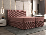 Ekskluzywne Pikowane Łóżko 160x200 Kontynentalne Styl Chesterfield + 2 Pojemniki Na Pościel + 2 Materace Bonell - Wybór Kolorów - AMORE