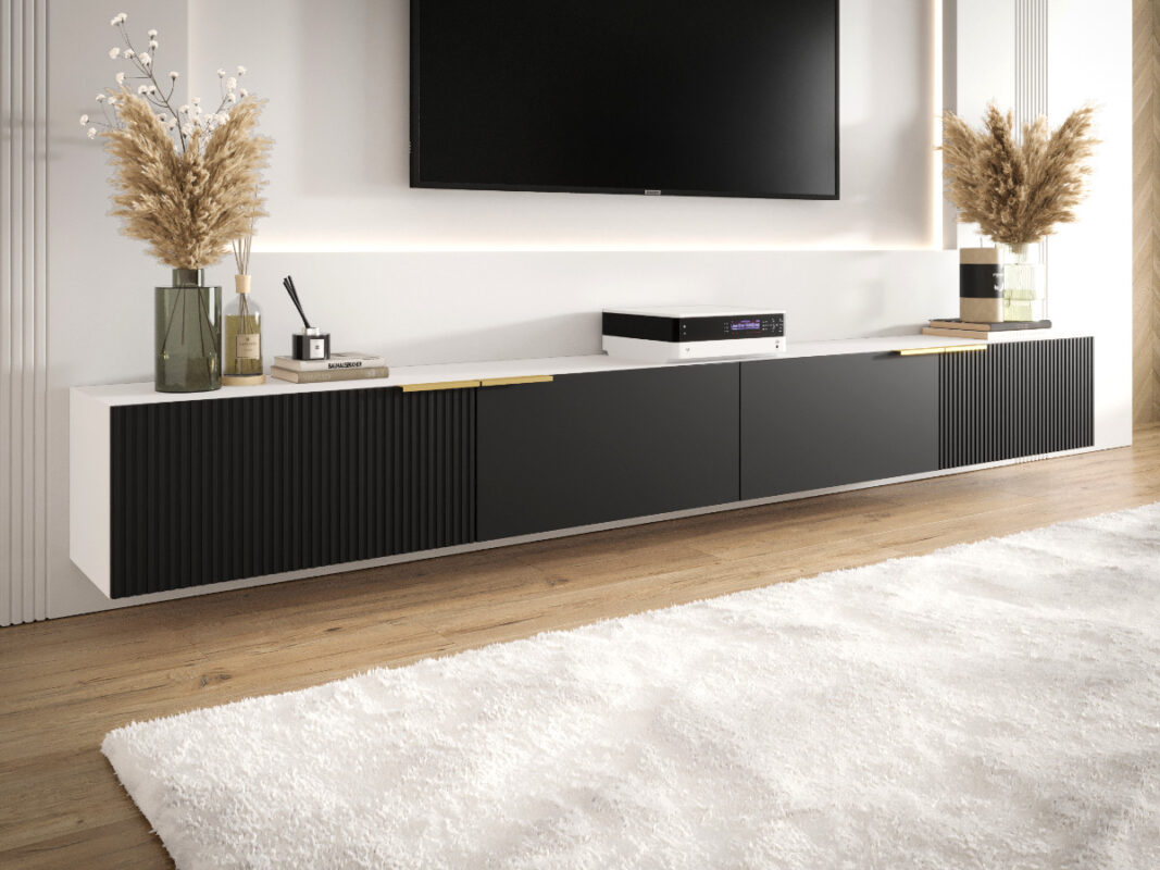 Zestaw Szafek RTV 300 CM Meblościanka Nowoczesna Wisząca Meble Modułowe Do Salonu+ Fronty Frezowane Lakierowane MDF 18 MM + Wybór Wzorów CAPRI