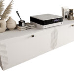 Szafki RTV Białe 230 CM Wiszące 2 Sztuki Modułowe + Fronty Frezowane Lakierowane MDF - EVORA - OFERTA MAGAZYNOWA - WYSYŁKA 24H