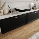 Szafki RTV Frezowane 150 CM Mała Meblościanka Nowoczesna Wisząca Moduły Do Salonu+ Fronty Frezowane Lakierowane MDF 18 MM + Wybór Wzorów EVORA