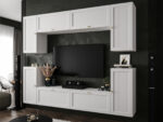 Biała Meblościanka Nowoczesna Zestaw Szafek RTV Do Salonu 220X180X35 CM + Fronty Frezowane Malowane MDF 18 MM + Wybór Wzorów LUIZJANA