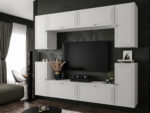 Biała Meblościanka Nowoczesna Zestaw Szafek RTV Do Salonu 220X180X35 CM + Fronty Frezowane Malowane MDF 18 MM + Wybór Wzorów LUIZJANA