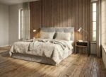 Szare Łóżko Kontynentalne 160x200 Sega bokiem w aranżacji