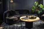 Stolik Kawowy 90 cm Luna w aranżacji ciemnego salonu