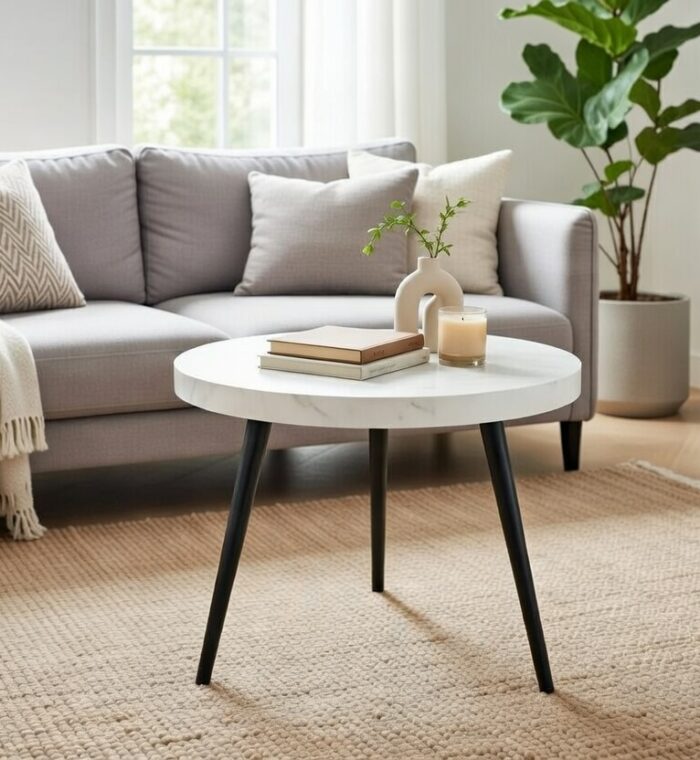 Okrągły Stolik Kawowy 65 cm Detroit w jasnym salonie