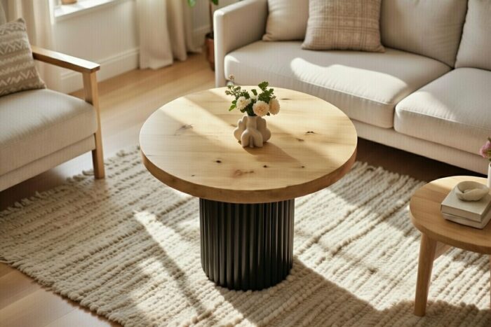 Ujęcie z góry na Okrągły Stolik Loft 65 cm Unity
