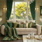 Ujęcie przodem w luksusowej aranżacji Beżowa Sofa Rozkładana 242 CM PRESTON