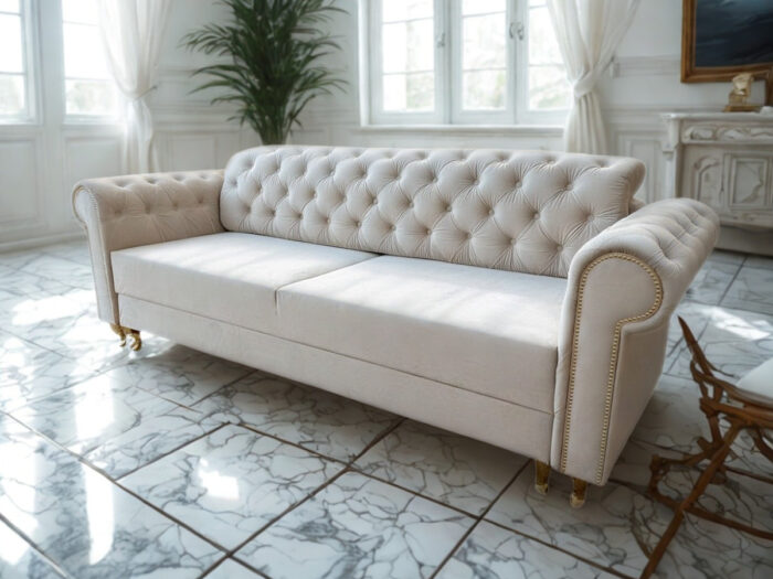 Pikowana 3 Osobowa Kanapa 245X103X90 CM + Sofa Rozkładana - Pikowane Meble Wypoczynkowe + Pianka HR45 + Sprężyny Faliste - MONA