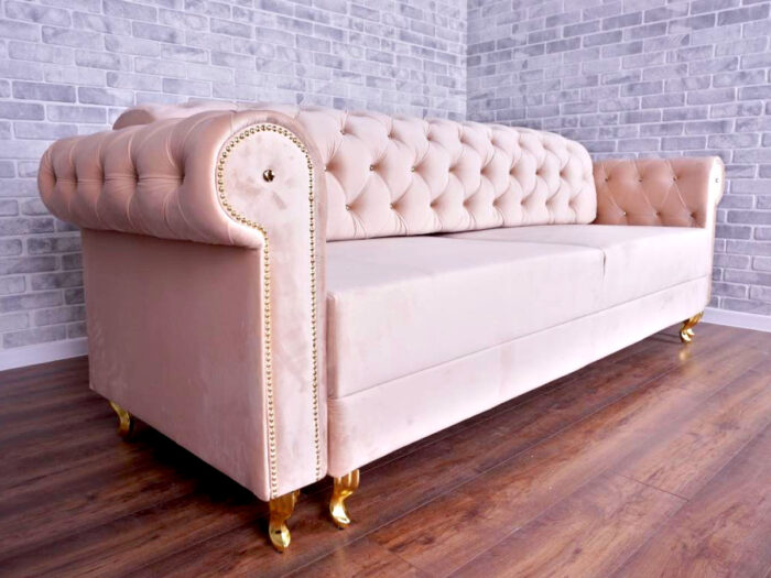 Pikowana 3 Osobowa Kanapa 245X103X90 CM + Sofa Rozkładana - Pikowane Meble Wypoczynkowe + Pianka HR45 + Sprężyny Faliste - MONA