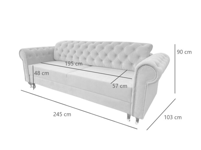 Pikowana 3 Osobowa Kanapa 245X103X90 CM + Sofa Rozkładana - Pikowane Meble Wypoczynkowe + Pianka HR45 + Sprężyny Faliste - MONA