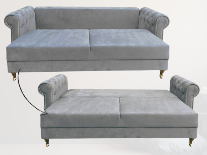 Pikowana 3 Osobowa Kanapa 245X103X90 CM + Sofa Rozkładana - Pikowane Meble Wypoczynkowe + Pianka HR45 + Sprężyny Faliste - MONA