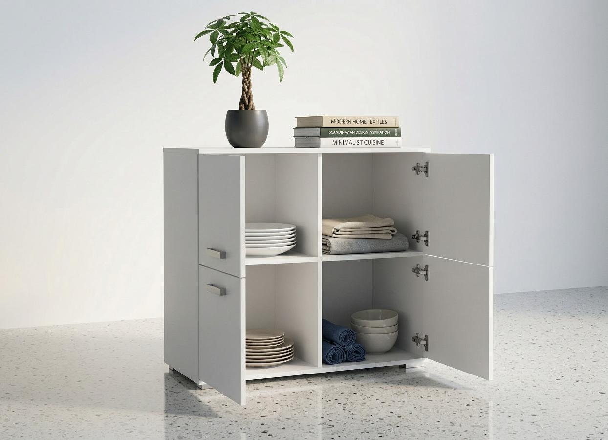 komoda-90-cm-trend-1-bokiem 4-drzwiowa otwarta komoda biała Trend 1