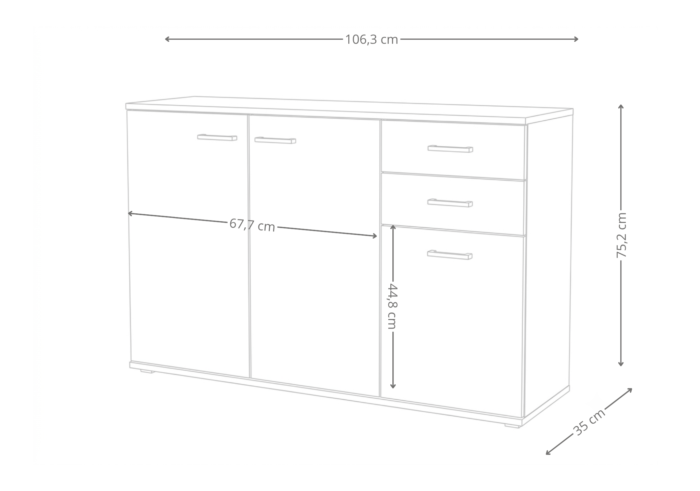 Komoda Biała 106x75 cm Diego 01 wymiary