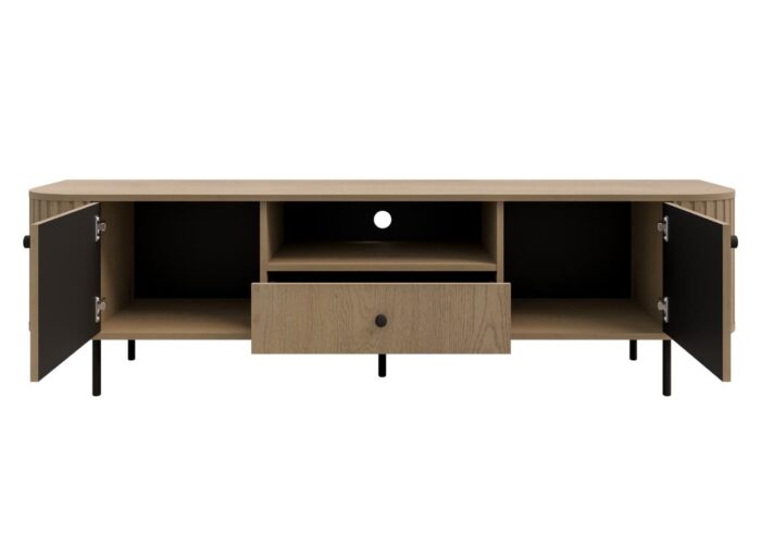 Komoda RTV Ryflowana 180 cm Sofia 06 dąb cremona Ovalio z szufladą