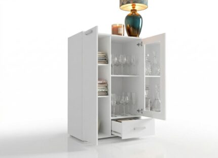 Biała Witryna 80 cm Z Szufladą Trend 10 otwarta