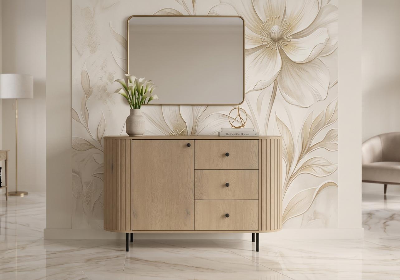 komoda-z-szufladami-sofia-03-ovalio-123-cm Komoda Ryflowana 123 cm Sofia 03 dąb cremona Ovalio