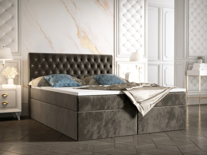 Łóżko Boxspring Z Kryształkami 180x200 Kontynentalne + 2 Pojemniki Na Pościel + 2 Materace Bonell - Wybór Kolorów - VERA