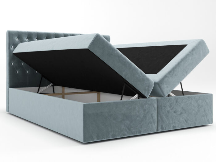 Łóżko Boxspring Z Kryształkami 140x200 Kontynentalne + 2 Pojemniki Na Pościel + 2 Materace Bonell - Wybór Kolorów - VERA