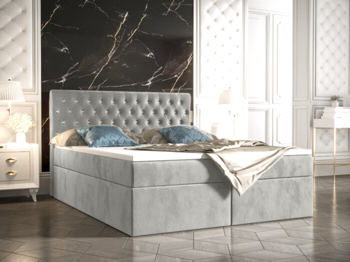 Łóżko Boxspring Z Kryształkami 140x200 Kontynentalne + 2 Pojemniki Na Pościel + 2 Materace Bonell - Wybór Kolorów - VERA