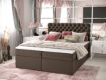 Pikowane Łóżko Kontynentalne 160x200 Styl Chesterfield + 2 Pojemniki Na Pościel + 2 Materace Bonell - Wybór Kolorów - SEMPRE