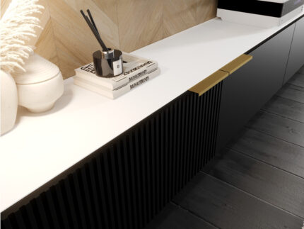Nowoczesne Meble Do Salonu Modern Style Białe Czarne Frezowane Fronty MDF Lakierowane Solidne Praktyczne