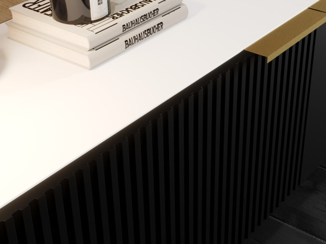 Nowoczesne Meble Do Salonu Modern Style Białe Czarne Frezowane Fronty MDF Lakierowane Solidne Praktyczne