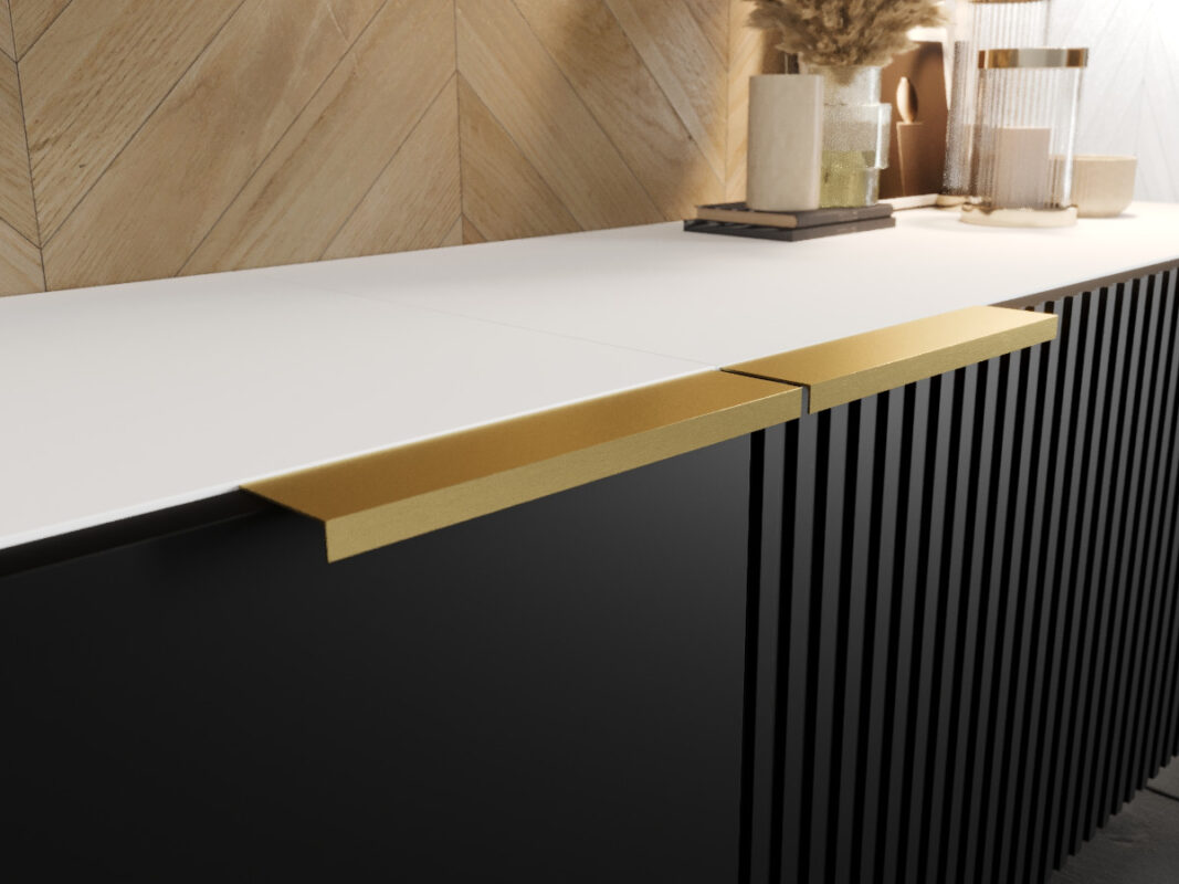 Nowoczesne Meble Do Salonu Modern Style Białe Czarne Frezowane Fronty MDF Lakierowane Solidne Praktyczne