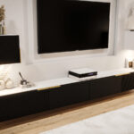 Nowoczesna Meblościanka RTV 300 CM Z Lamelami - Szafki Modułowe Wiszące - Zestaw Mebli Salonowych + Fronty Frezowane Lakierowane MDF 18 MM + Wybór Wzorów TOKYO