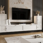 Meblościanka Biała Do Salonu 260X90X35 CM + Fronty Frezowane Malowane MDF 18 MM ARIZONA