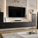 Meblościanka Biało Czarna Do Salonu 260X90X35 CM + Fronty Frezowane Malowane MDF 18 MM ARIZONA