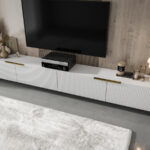 Meblościanka Biała 300 CM Nowoczesne Meble RTV Szafki Modułowe Do Salonu+ Fronty Frezowane Lakierowane MDF 18 MM + Wybór Wzorów BORBA