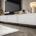 Biała Meblościanka Modułowa 300 CM - Szafki RTV Białe - Zestaw Mebli Salonowych + Fronty Frezowane Lakierowane MDF 18 MM + Wybór Wzorów FARO