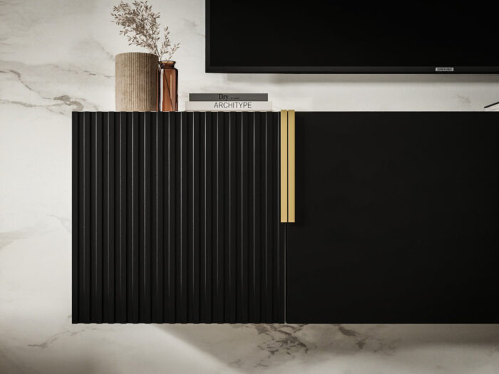 Zestaw RTV Z Lamelami 140 CM - Szafki Wiszące Modułowe + Fronty Frezowane Lakierowane MDF - CAMBRIDGE - OFERTA MAGAZYNOWA - WYSYŁKA 24H