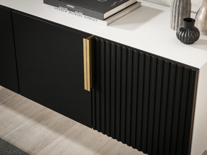 Zestaw RTV Z Lamelami 140 CM - Szafki Wiszące Modułowe + Fronty Frezowane Lakierowane MDF - CAMBRIDGE - OFERTA MAGAZYNOWA - WYSYŁKA 24H