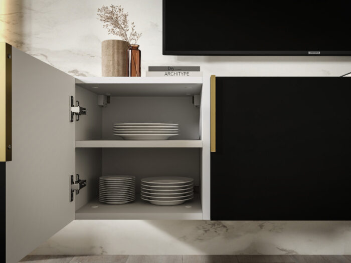 Zestaw RTV Z Lamelami 140 CM - Szafki Wiszące Modułowe + Fronty Frezowane Lakierowane MDF - CAMBRIDGE - OFERTA MAGAZYNOWA - WYSYŁKA 24H