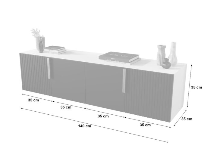 Zestaw RTV Z Lamelami 140 CM - Szafki Wiszące Modułowe + Fronty Frezowane Lakierowane MDF - CAMBRIDGE - OFERTA MAGAZYNOWA - WYSYŁKA 24H
