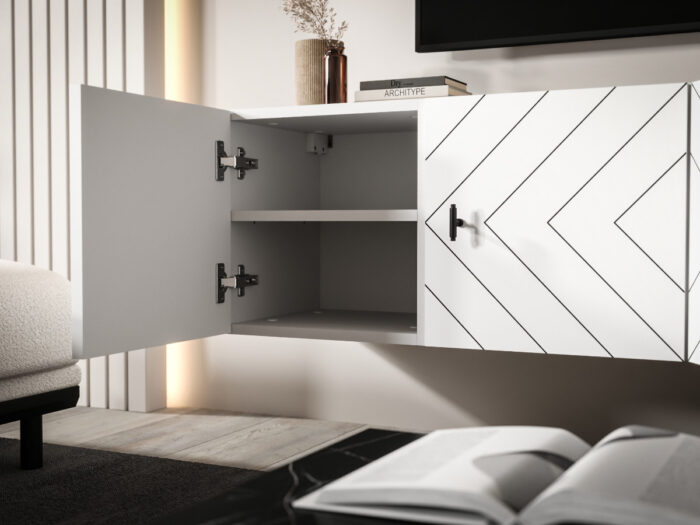 Meble RTV 140 CM - 4 Szafki Wiszące Modułowe + Fronty Frezowane W Styl Jodły - COSTA - OFERTA MAGAZYNOWA - WYSYŁKA 24H
