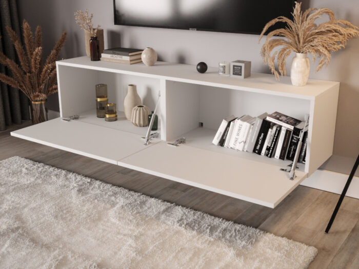 Meble RTV 150 CM - 2 Szafki Wiszące Modułowe + Fronty Frezowane W Styl Jodełki - RIO - OFERTA MAGAZYNOWA - WYSYŁKA 24H