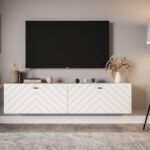 Meble RTV 150 CM - 2 Szafki Wiszące Modułowe + Fronty Frezowane W Styl Jodełki - RIO - OFERTA MAGAZYNOWA - WYSYŁKA 24H